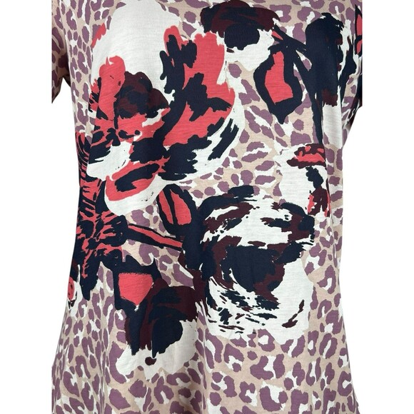 Tory Burch XS Leopard Floral Tee Shirt Artsy Preppy Academia Top Cotton Designer - Picture 5 of 10
